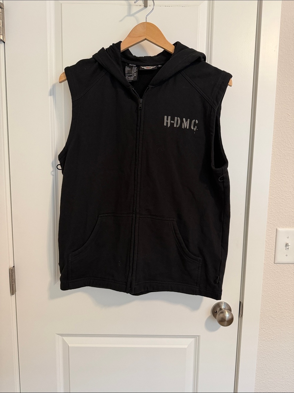 Harley-Davidson Black Sleeveless Zip Hoodie with H-DMC Logo